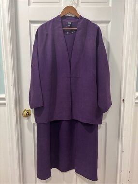 Eileen Fisher Women’s 100% Silk 2 Piece Set Midi Tank Dress/Jacket 1X/2X Purple